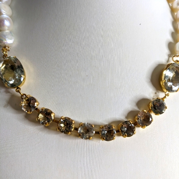 Natural Genuine Prasiolite/ Green Amethyst & Cultured Baroque Pearl Necklace - Picture 5 of 8